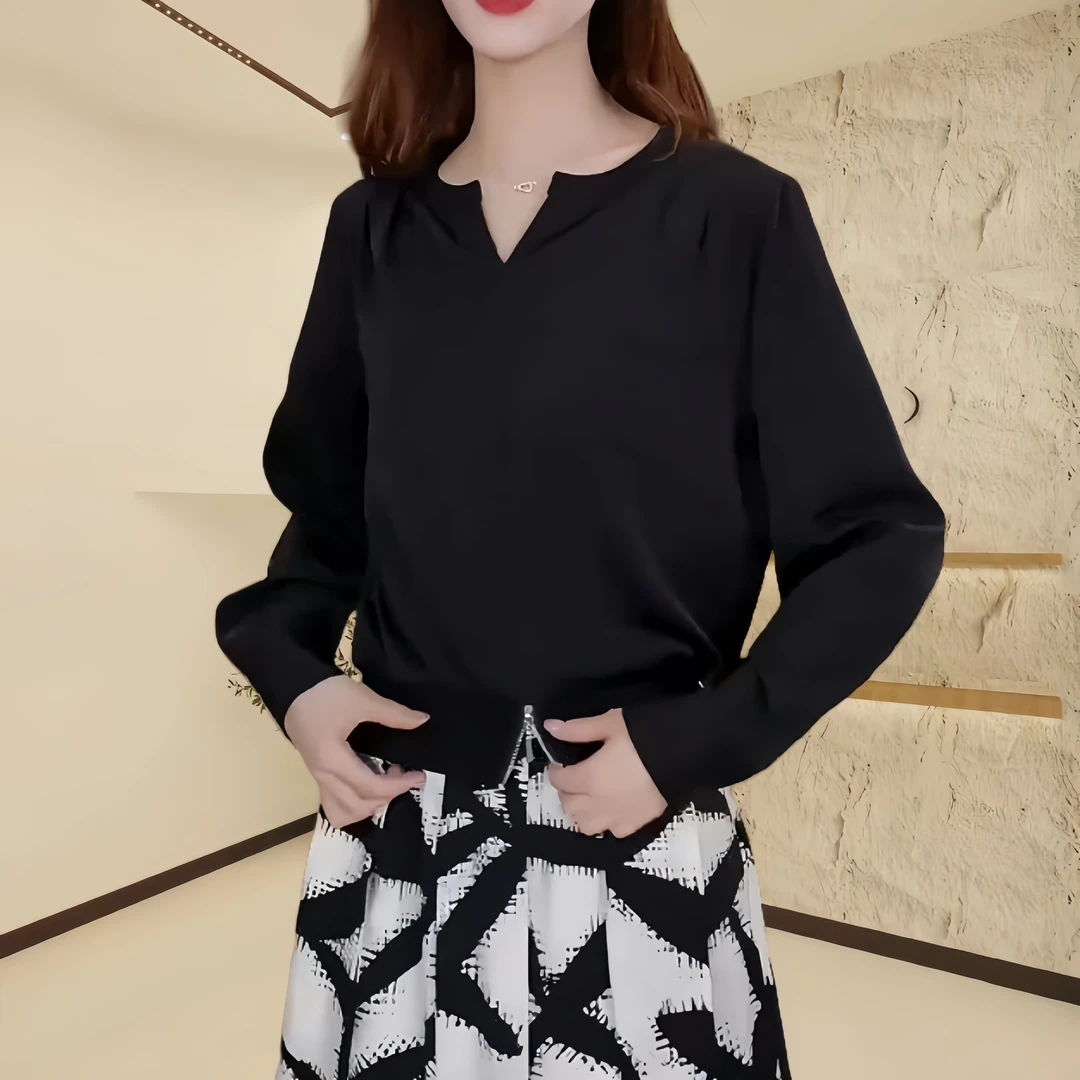 时尚百搭衬衣女2025春季新款上衣女休闲洋气显瘦长袖T恤衬衫女