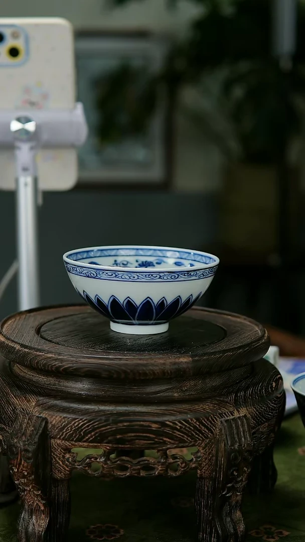 【闪购商品】044陶瓷供应链青花莲瓣带内绘鸡心杯