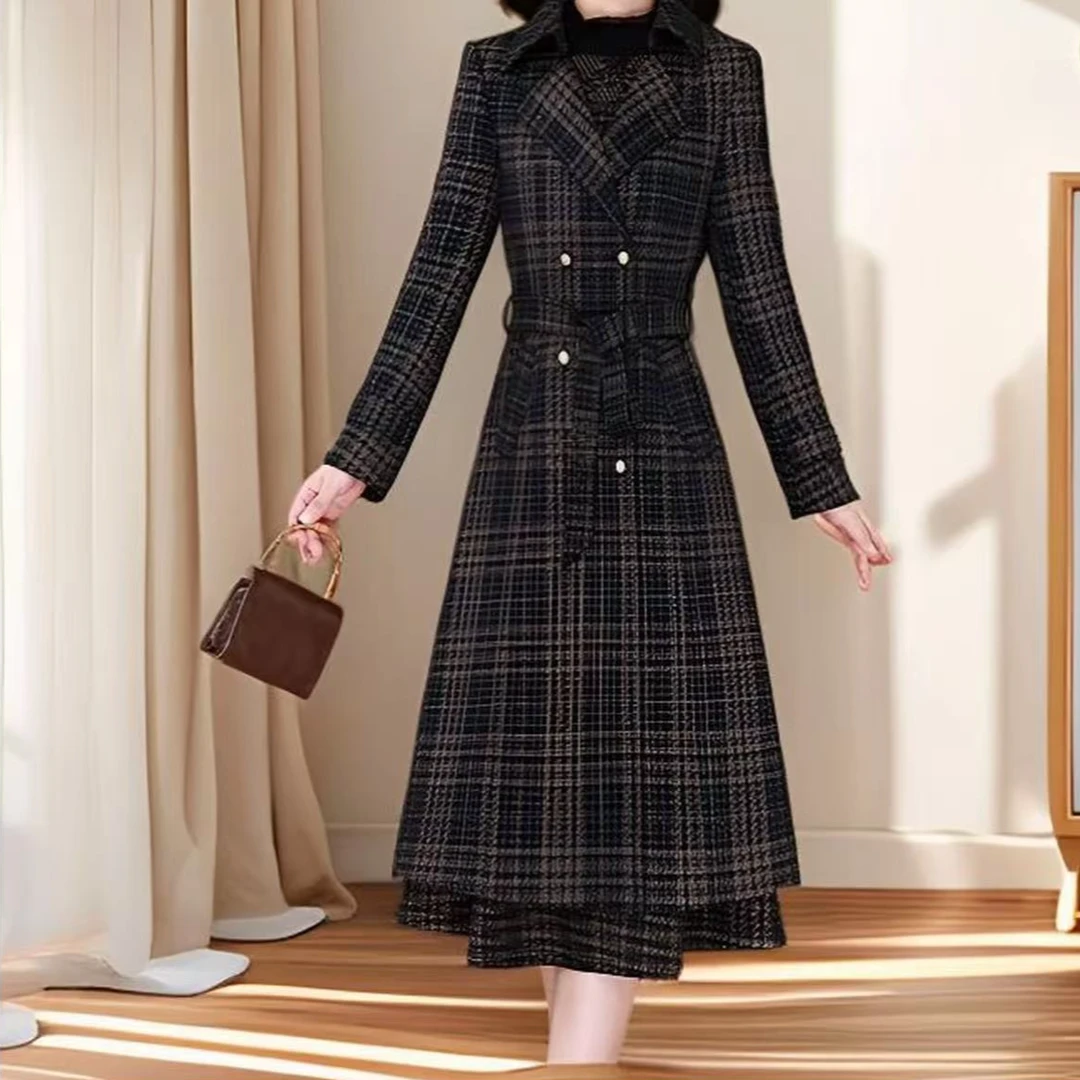 【大衣+连衣裙】时尚两件套连衣裙秋季新款轻奢气质显瘦妈妈套裙