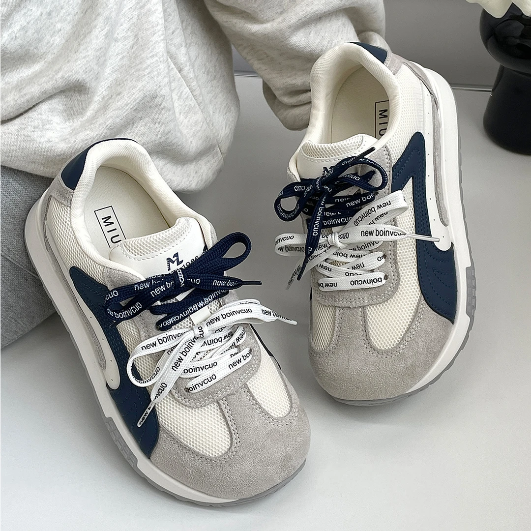 网面厚底双鞋带德训鞋2025秋季新款透气增高小白鞋百搭舒适休闲鞋