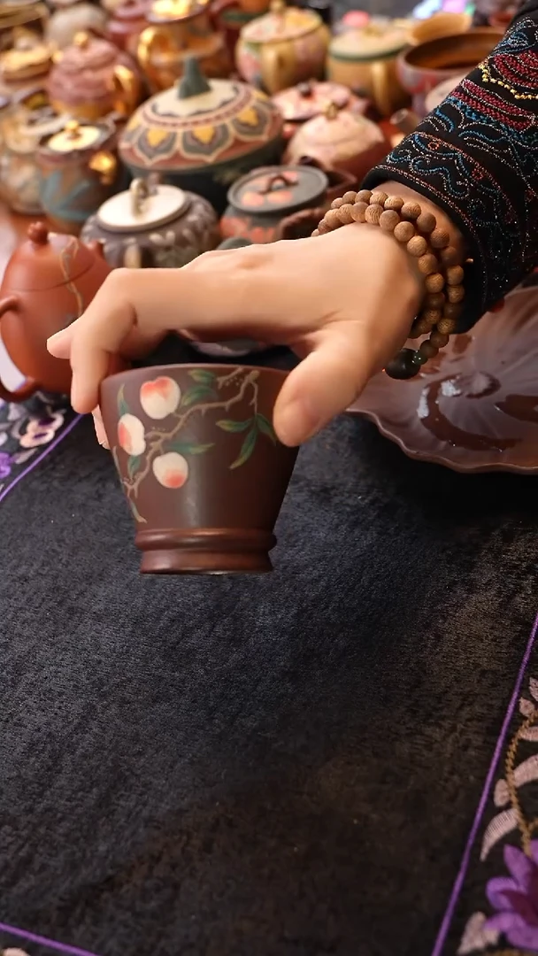 茶壶紫砂紫泥寿桃杯