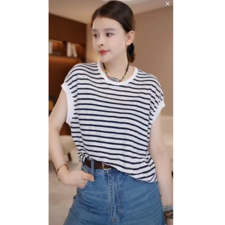 LAZYVISION亚麻条纹女士背心吊带ZMD-24114