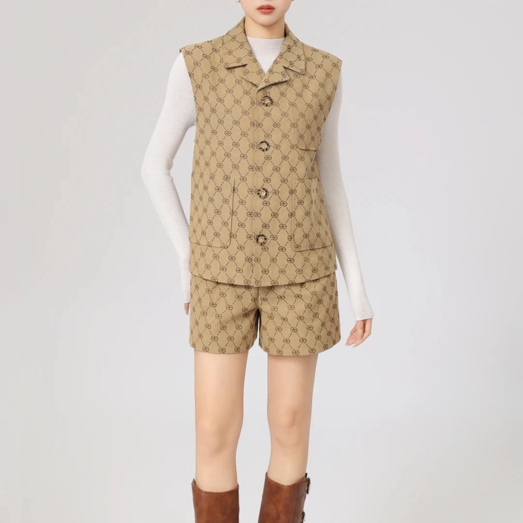 GIRDEAR/哥弟25新款复古格纹马夹气质单排扣轻奢马甲外套140021