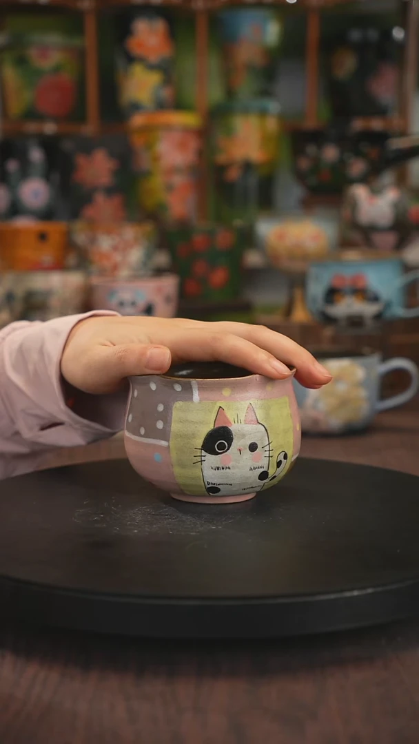 紫砂油画手绘釉下彩脏脏杯