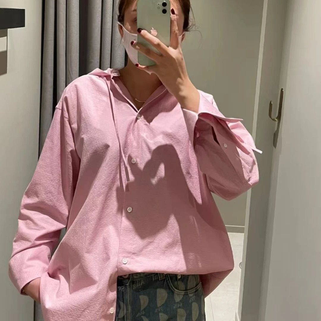 未使用 LOEWE/罗意威 粉色休闲连帽长袖衬衫
