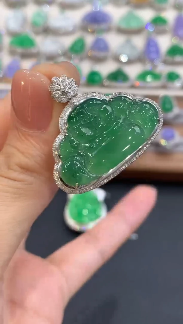 吊坠(不含链)18K金镶嵌翡翠a36