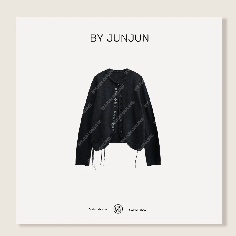 ByJunjun早秋新款女装【洛杉矶】排扣针织开衫显瘦上衣