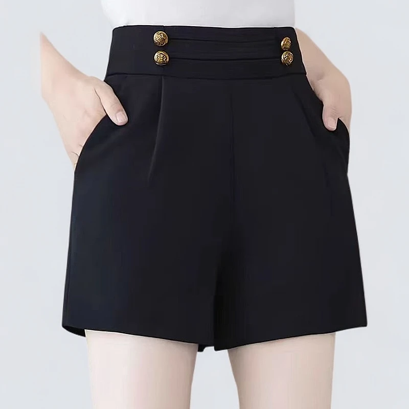 2025外穿西装黑色女款胖妹妹松紧腰短裤马裤高腰女款爆款2025新款