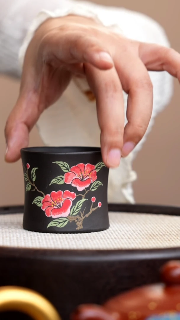 茶壶紫砂云雾天青红花杯