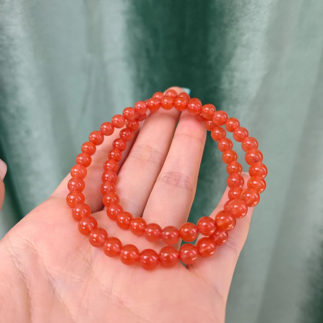 【世间臻宝】南红冰红圆珠双圈手串/DQ700/多样性发一件
