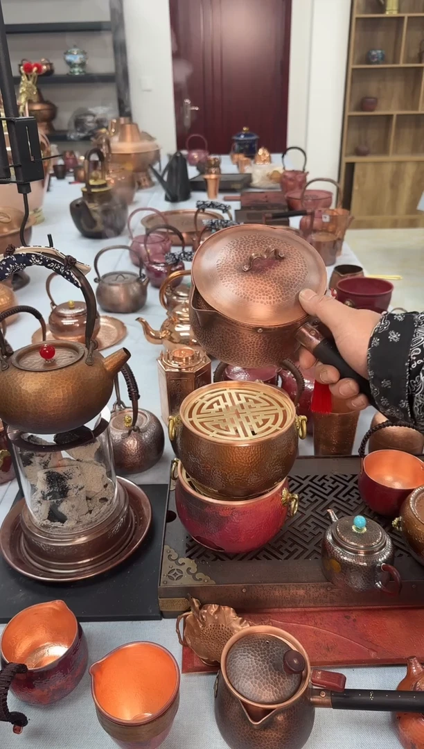 纯紫铜大秤杆侧把1.2L 做旧色（送壶叉）