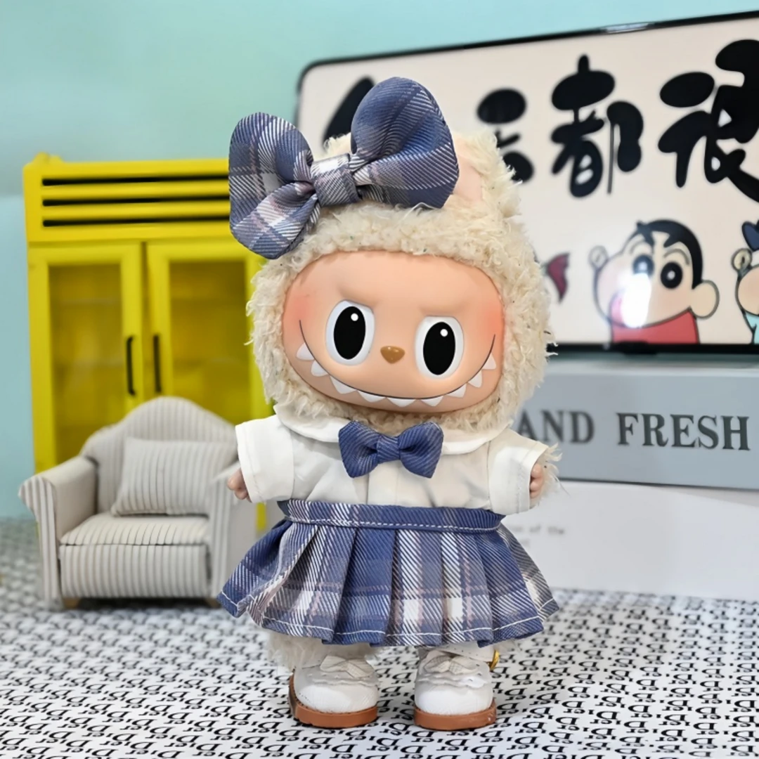 LABUBU新款娃衣17cm拉布布盲盒挂件玩偶公仔衣服青春校园JK套装裙