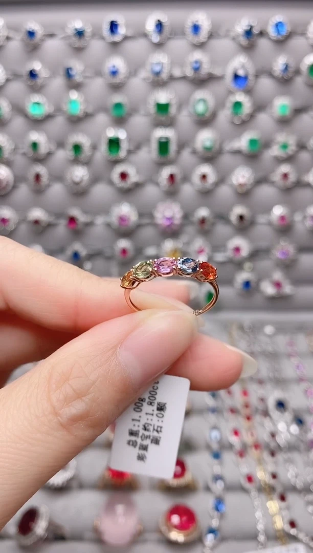 【闪购商品】彩色蓝宝石18K金戒指18K金镶嵌.