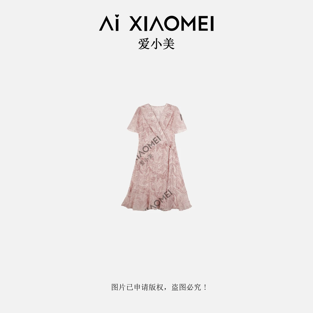 Aixiaomei/爱小美法式碎花清新不规则显瘦印花连衣裙ZS08-0745