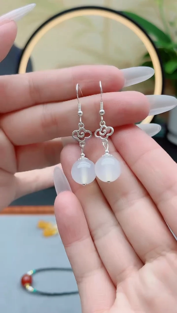 玛瑙/玉髓耳饰银S925镶嵌630