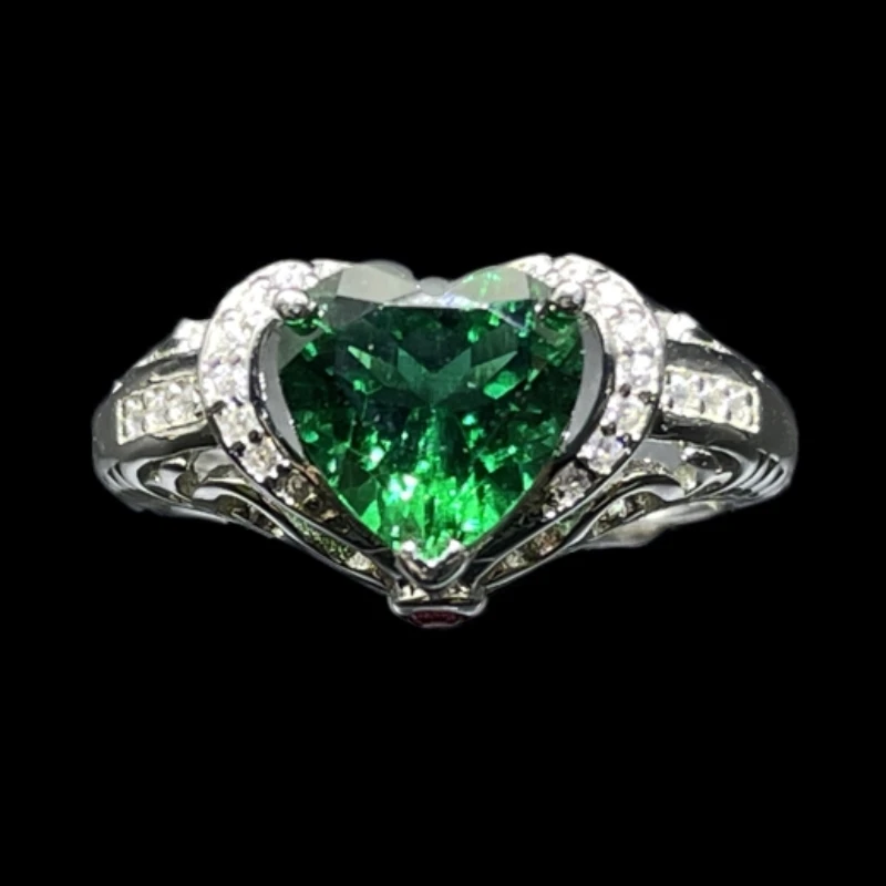 925银戒指 时尚精美培育绿宝银戒指02022