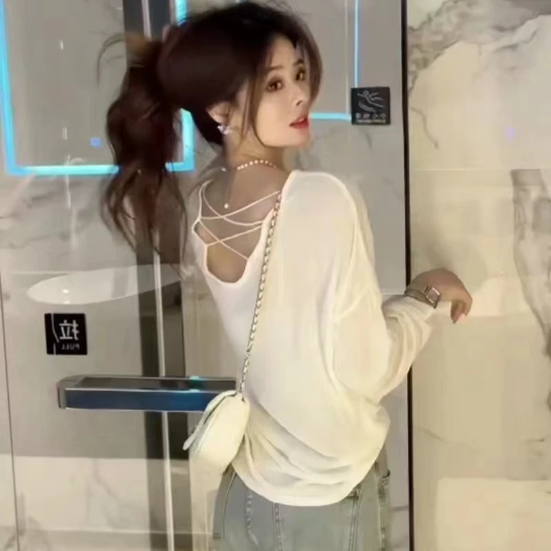 2025夏季露背镂空冰丝防晒衣罩衫设计感宽松显瘦薄款长袖T恤上衣