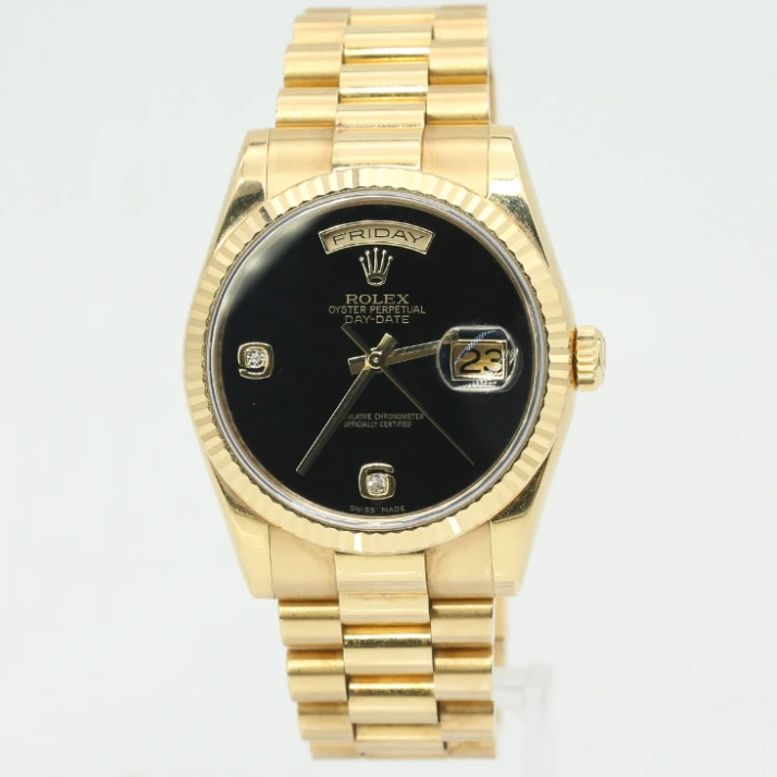 99新 Rolex/劳力士 118238/36表径黑盘无字天书/单表男士腕表