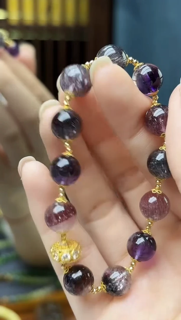 18K金镶嵌车挂水晶18K金超七水晶手串ZX