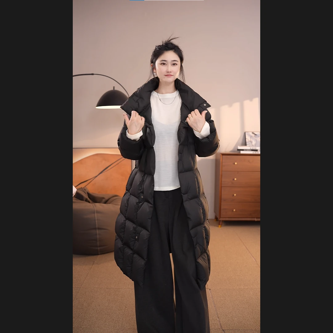 2025冬新款90白鹅绒羽绒服女长款宽松休闲龟背款外套