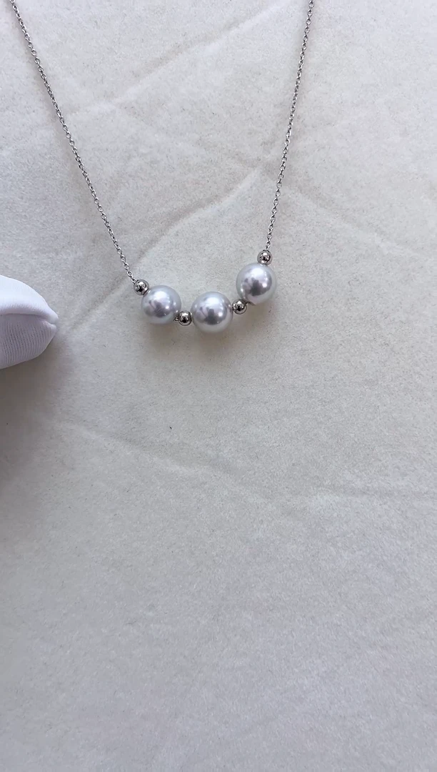 银S925镶嵌海水珍珠吊坠真多麻微笑链