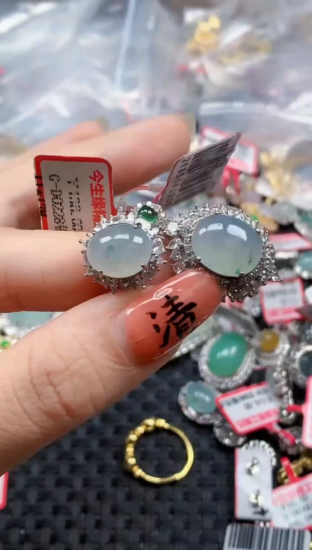 银S925镶嵌戒指翡翠天然A货缅甸翡翠