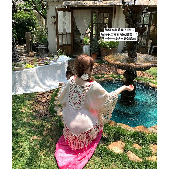 【手作绾羽】新款竹节小众设计肌理钩花流苏开衫A251C0012