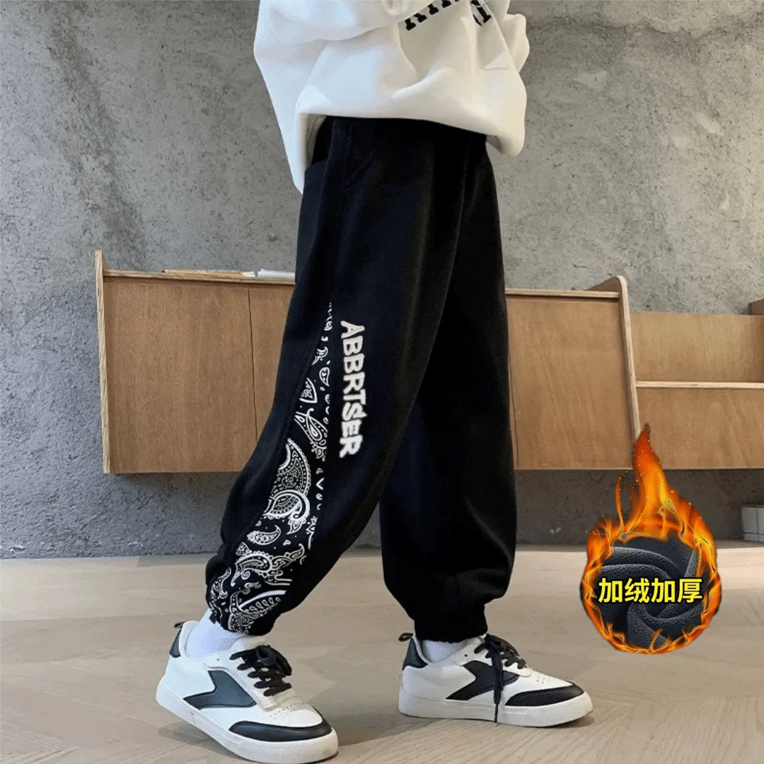【加绒/不加绒】2025新款中大童男童运动卫裤春季刺绣宽松裤子男童
