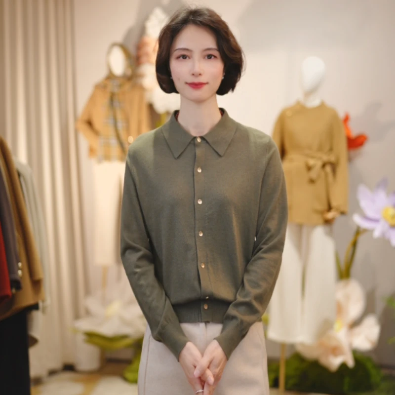 【精纺衬衣】开春新款女士高端针织衬衫百搭纯色上衣