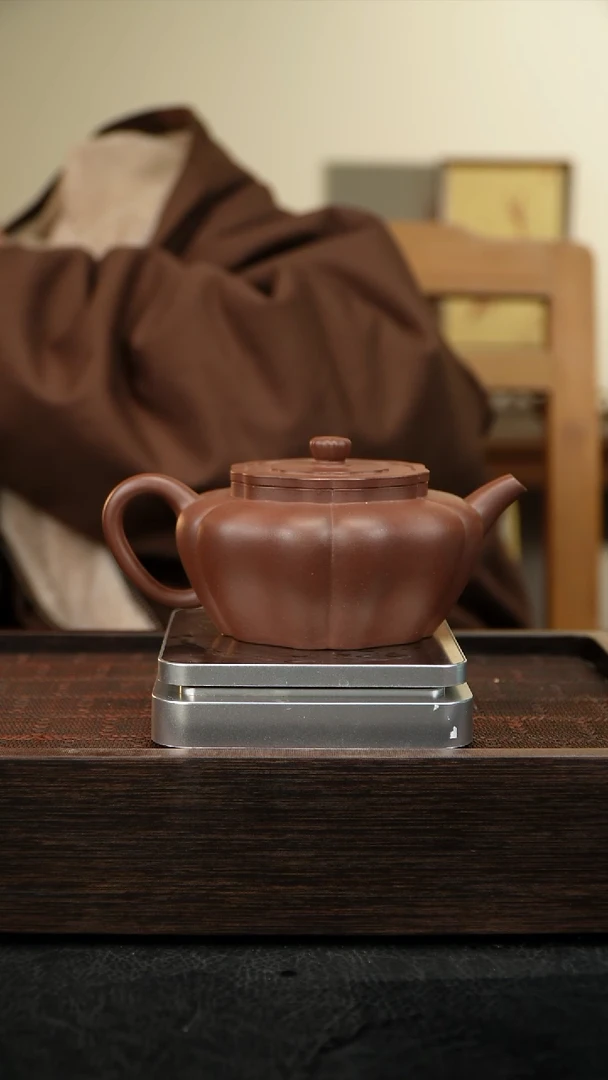 茶壶紫砂053 盛方圆 筋纹 全手工