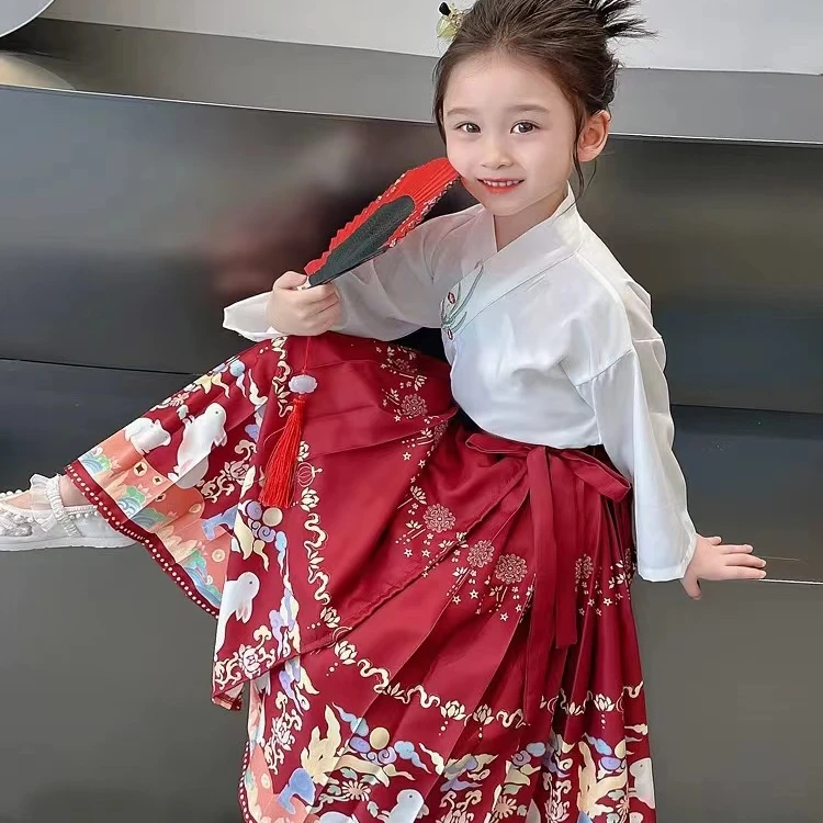 【马面裙】SEEYC女童马面裙套装儿童汉服刺绣长裙中国风潮酷公主套