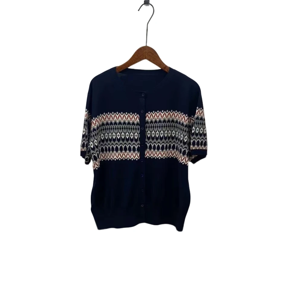 条纹开衫毛针织衫休闲风针织衫时尚修身型春夏设计师圆领