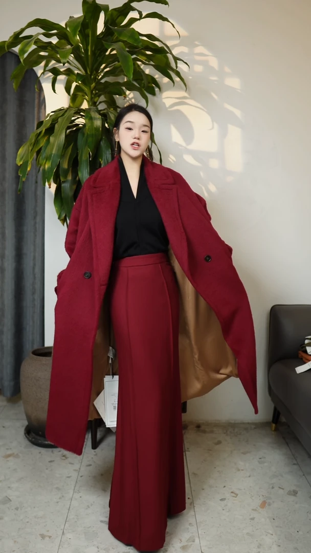 红色羊毛混纺鱼尾半身裙 L码