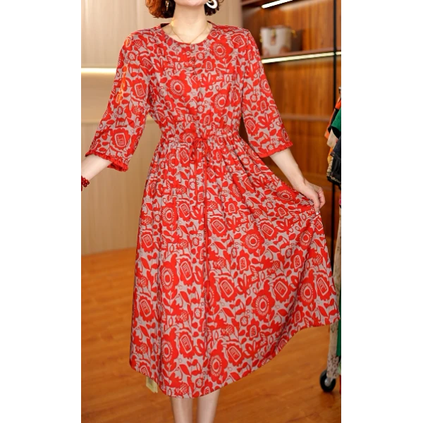 7861-30【太阳花】印花连衣裙X