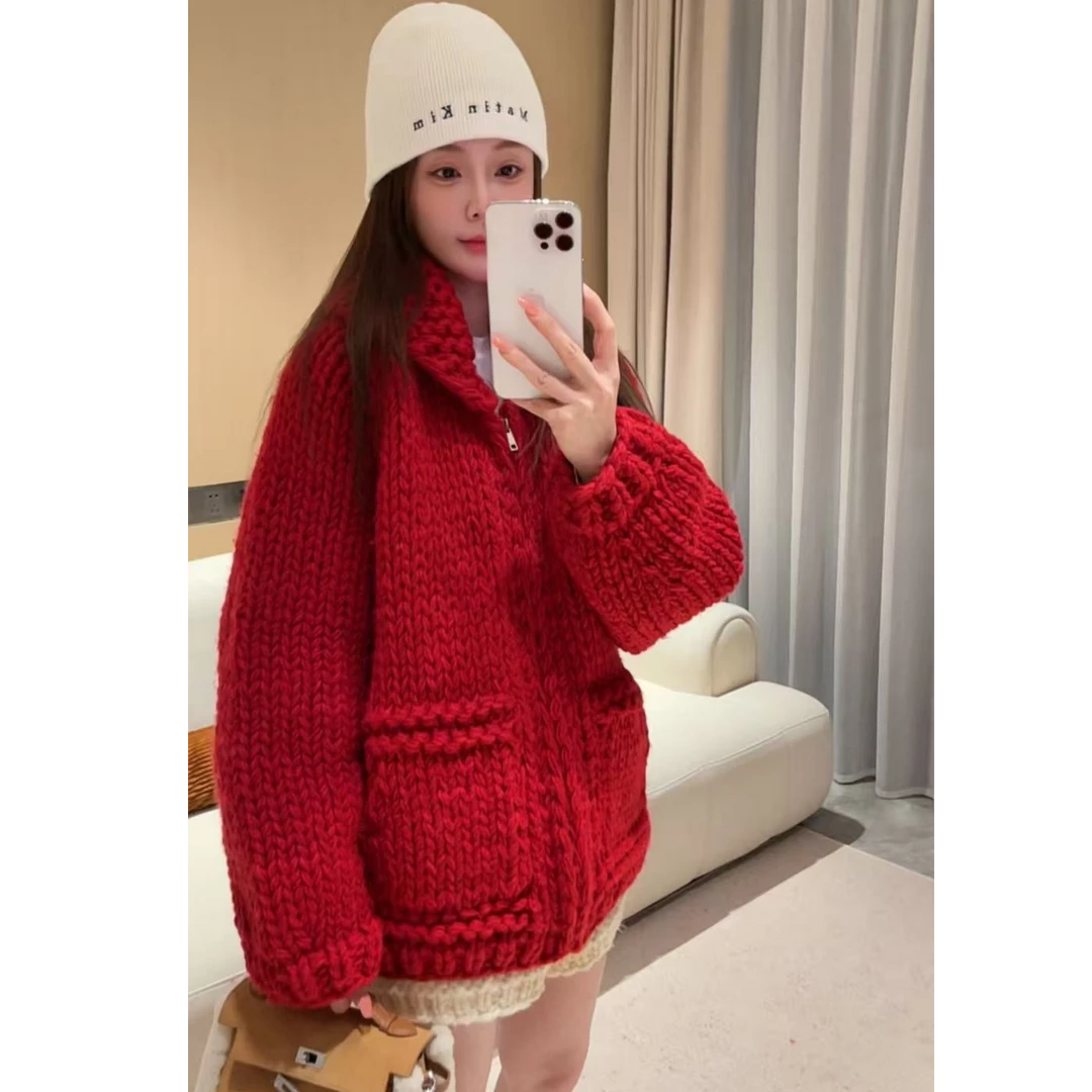 羊毛红 新年限定手编毛衣