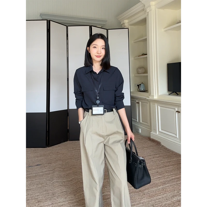 郭九九呢 100%棉气质简约宽松显瘦衬衫休闲直筒阔腿裤 G925Z12757