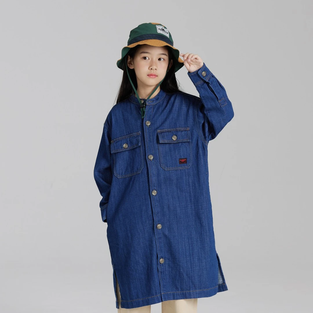 OLAMIMI定制 秋 亲子复古气质高级感休闲牛仔开叉连衣裙外套