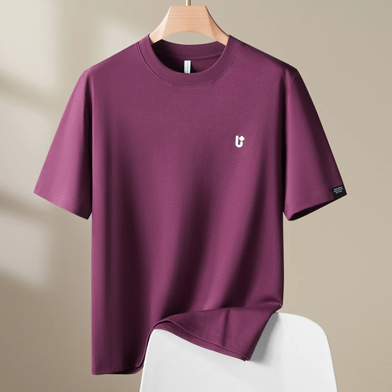 贾鲁萨加高端时尚夏季短袖t恤白色新款男士潮牌圆领刺绣U宽松上衣