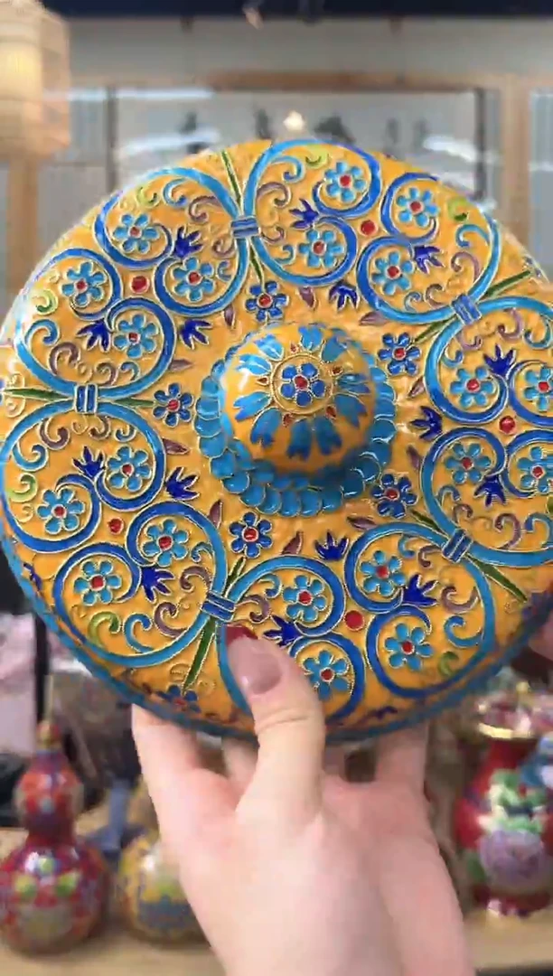 【闪购商品】景泰蓝花丝储物盒(大)黄CWH0002