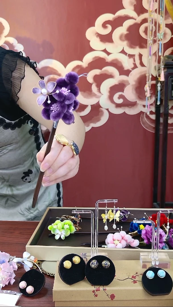 刺绣非遗绒花发簪