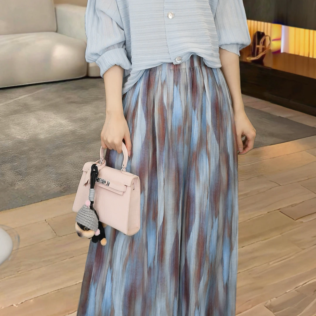 范有名 夏季时尚设计感撞色条纹休闲高腰阔腿裤FYM-K0081