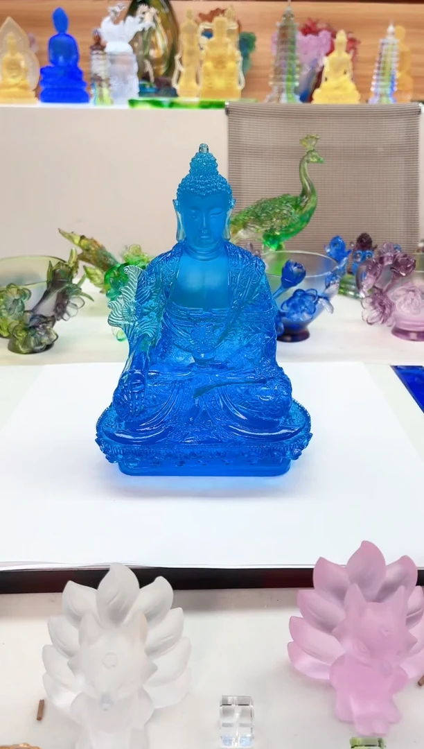 手工艺品琉璃蓝色药师佛16.5公分