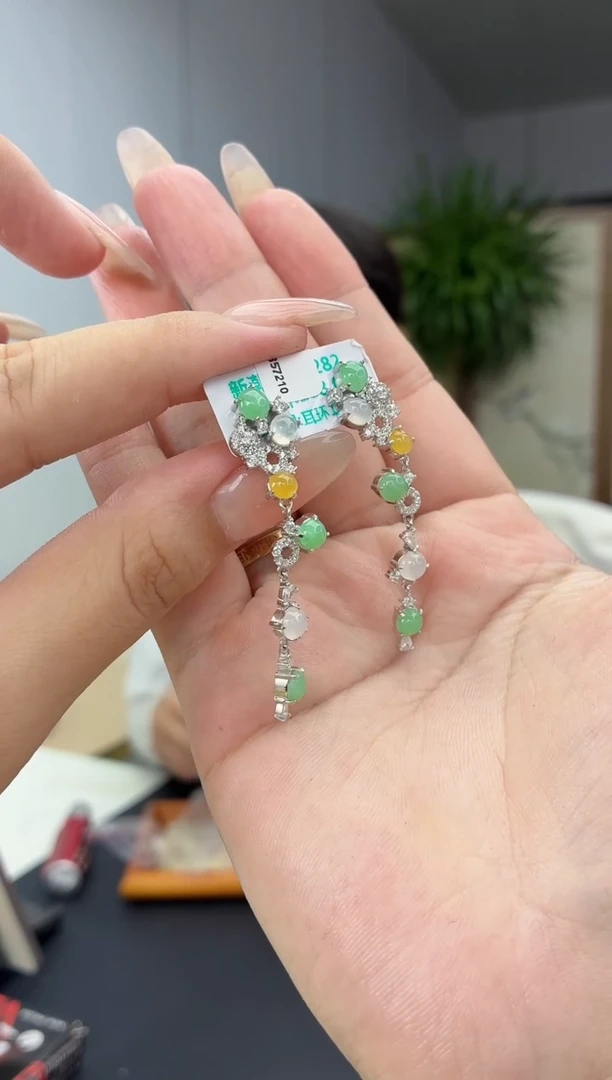 银S925镶嵌翡翠耳饰1111111