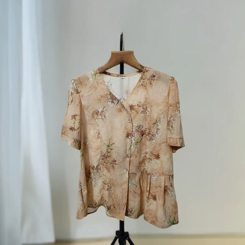 1106-潮牌女百搭短袖时尚气质碎花休闲小衫