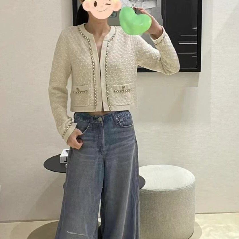 99新 Chanel/香奈儿 Chanel香奈儿 23B白色针织粗花呢开衫 34码