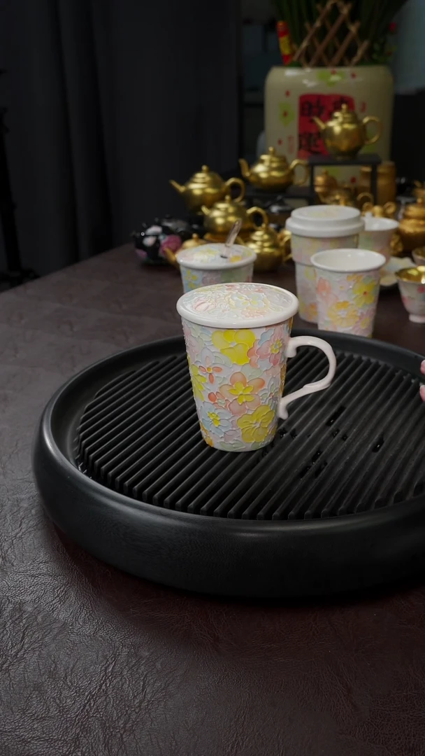 【闪购商品】杯【宜景窑梦幻花神】耳把盖子杯子