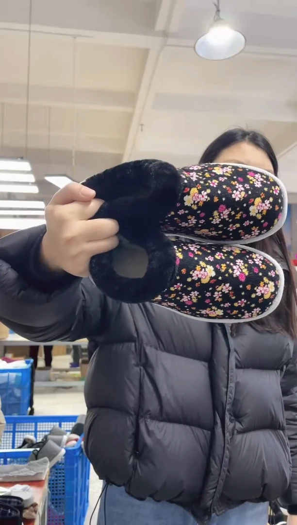 5-7小黑花毛圈棉鞋36码