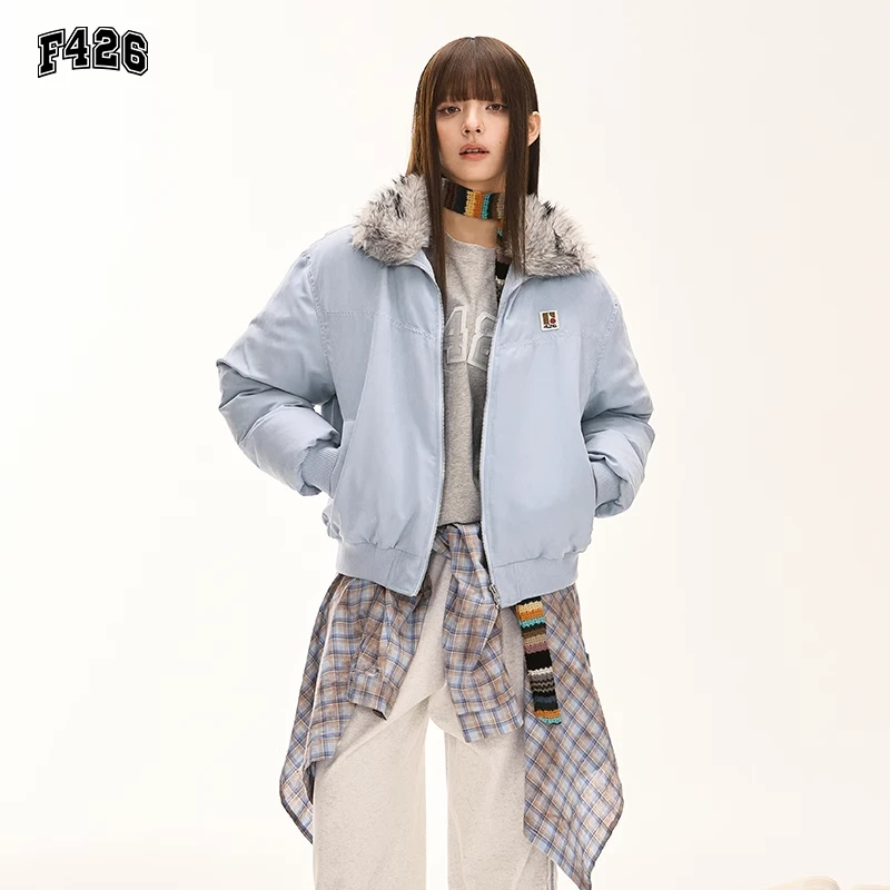 F426国潮牌冬季新款保暖外套翻毛领加厚面包服冬装棉服情侣0041