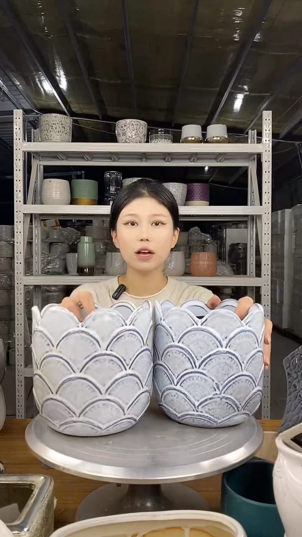 默认打孔陶瓷花盆宽高15-15两个