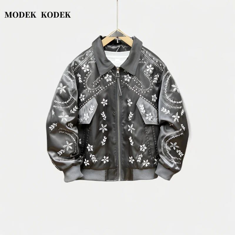 MODEK KODEK春秋新款个性刺绣翻领夹克男高级感潮牌宽松休闲外套